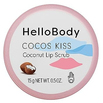 HelloBody Cocos Kiss Lippenpeeling 15ml – Exfoliation und Lip Care – für geschmeidige Lippen – Zuckerbasiert – Sheabutter & Bio-Hagebuttenöl – 96,3% natürliche Inhaltsstoffe