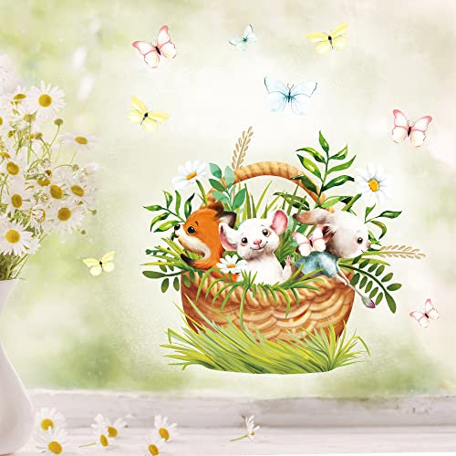 Wandtattoo Loft Fensterbilder Frühling mit Fuchs, Maus & Hase Motiv – A4 Bogen Wiederverwendbar – Frühlingsdeko Fenster, Frühlingsbild Fenster, Fenster Frühling, Fensterfolie Frühling Selbstklebend