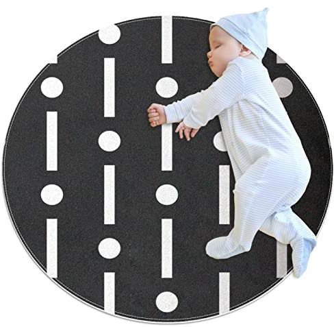 Kleiner Bereich Teppiche Badezimmerteppiche Schwarz und Weiß Punkte und Linien Rutschfester Überwurf Teppich Bodenteppich Türmatte für Sofa Schlafzimmer Kinderzimmer Dekor, (rund – 1 m Durchmesser)
