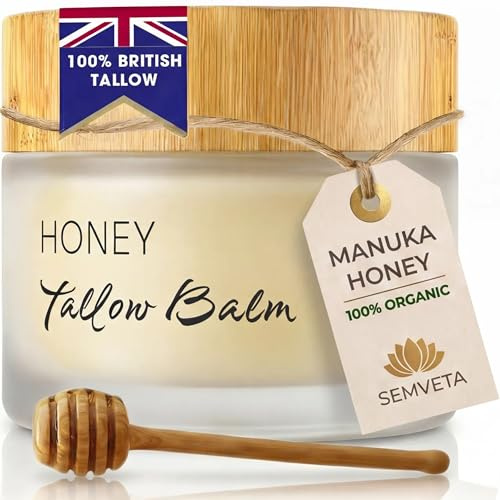 Premium Organic Tallow Balm - Manuka Honey and British Beef - Grass Fed Moisturizing Tallow For Nourishing Skin - From Certified Organic British Produce