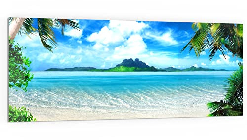 DEQORI Küchenrückwand Glas | Motiv Einsamer Palmenstrand | 125x50 cm | Bad- oder Herd-Rückwand | Herdblende Spritzschutz für Küche & Badezimmer | moderne Deko für Fliesenspiegel