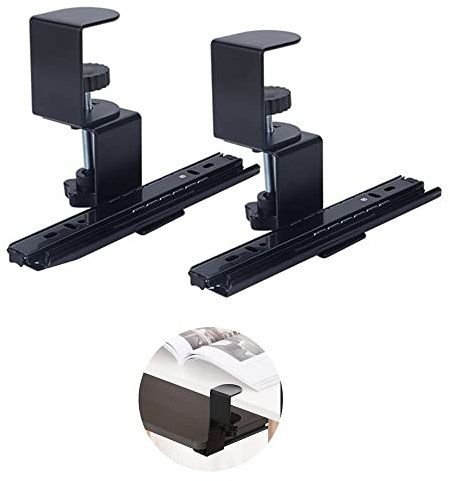 Niciksty Set di guide per tastiera, con morsetto regolabile e binario da 20 cm, per vassoi per tastiera in legno personalizzati fai da te (vassoio non incluso), binario estraibile da sotto la