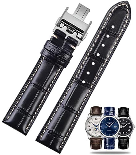 FOUUA Uhrenarmband für Longines 19mm 20mm 21mm Leder Krokodilmuster Echtleder-Uhrenarmband mit Blauen Schwarz Braun Armband Uhrenarmband Ersetzen für Longines Master Concas Classic Reproduction Series