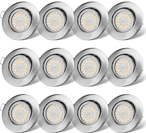 LED Einbaustrahler 230V Flach Dimmbar LED Spots 6W IP44 Bad Einbauleuchten Deckenspots Deckenstrahler,Warmweiß 3000K Schwenkbar Einbauspots für Badezimmer Küche Wohnzimmer,12er Set