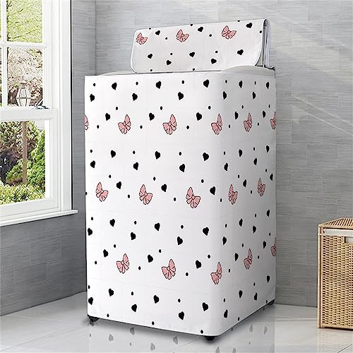 Odot Housse Machine a Laver Chargement par Le Haut, Couvre-Machine Protecteur Anti-Poussière Couverture pour Machine Lave-Linge et Sèche-Linge (Capacité M 5.6-6.5kg,Noeud Rose)