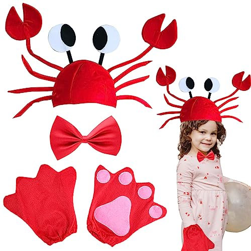 MIVAIUN 3 Stück Krabben Hüte Halloween Kinder Erwachsenen Dress Up Party Kostüm Einzigartige Nlichkeit Krabben Hut Rot Fliege Klauen Neuheit Cap für Weihnachten Ostern Party Dekoration Kostüm (Rot)