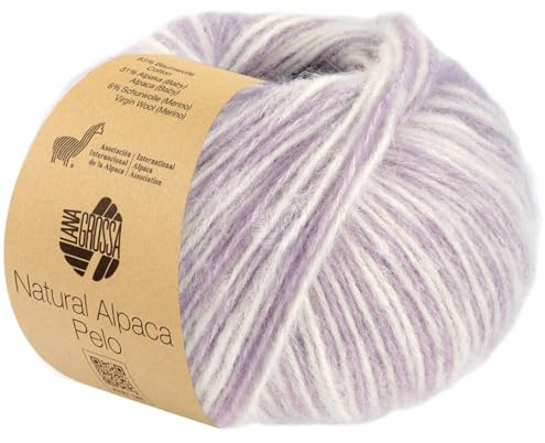 LANA GROSSA Natural Alpaca Pelo | Flauschige Netzgarnstruktur aus Baumwolle gefüllt mit Baby Alpakafasern und Merino Schurwolle | 50g Wolle zum Stricken & Häkeln | 125m Garn FB202