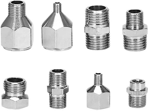 Magicrose 8 Pieces Airbrush Flexible Adapter Fitting Connector Set Airbrush Threaded Plug for Connecting for Compressor and Airbrush Hose Air Hose Supplies