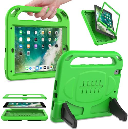 SINSO Funda infantil para iPad 6ª/5ª generación y iPad Air 2, protector de pantalla integrado, soporte de mango a prueba de golpes, color verde