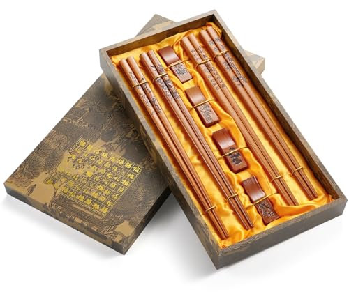 Essstäbchen Wiederverwendbare chinesische Essstäbchen mit Halter und Tragetasche, traditionelles chinesisches stilvolles Geschenkset (2 Paar) (4 Paar)