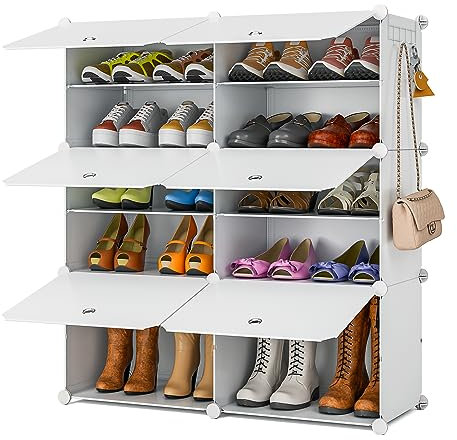 FUNLAX Shoe Storage, 2 x 6 Tier Shoe Rack, Shoes Storage for 24 Pairs Shoes, Shoe Storage Cabinet with Door for Closet Entryway, Bedroom and Hallway,White