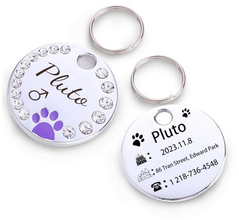 Haustier-ID-Tags, personalisierte Hunde- und Katzen-Tags, Haustier-Verlustpräventions-ID-Tag, individuell gravierte Haustierinformationen, runde Sternenlicht-Pfotenabdruck-Tags (Diamantmodell)