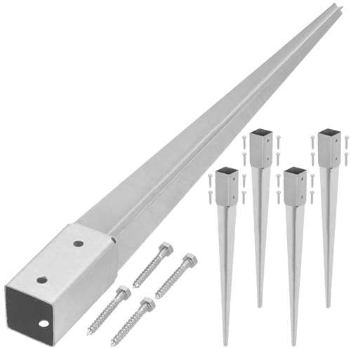 KOTARBAU® Set de 4 Unidades Soporte Poste Madera - Acero Galvanizado - 60 cm - Plata - Soporte para Clavar en Tierra - 46 x 46 mm - Piqueta para Poste - con Punta - Resistente a la Corrosión
