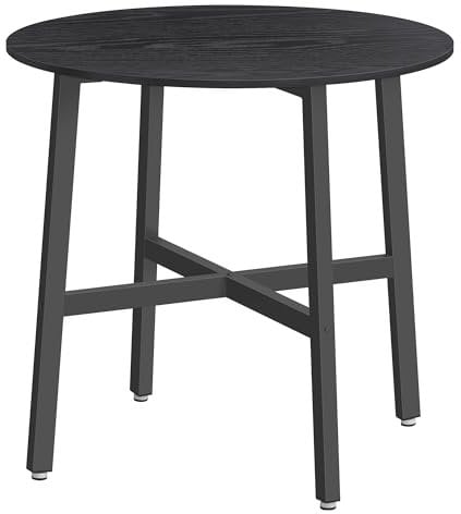 VASAGLE Esstisch klein, runder Küchentisch, für Wohnzimmer, Büro, 80 cm d, 75 cm H, Industrie-Design, ebenholzschwarz-tintenschwarz KDT080B02
