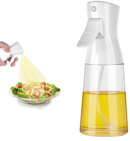 haoyuan Olive Oil Sprayer - 180ML Glass Oil Dispenser Bottle for Cooking, Canola Oil Vinegar Spray Mister for Kitchen, Refillable Gadgets Accessories Widely Used for Baking, Grilling (White)