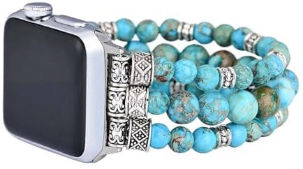Somesame Boho Beaded Bracelets Watch Bands for Women Compatible with Apple Watch Band 45mm 44mm 42mm 49mm Natural Turquoise Elastic Stretch Handmade Strap for iWatch Ultra SE Series 9 8 7 6 5 4 3 2