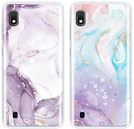 SEHEYA 2-Pack Phone Cases for Samsung Galaxy A10 Silicone Case Soft TPU Transparent Cute Design Slim Fit Shockproof Protective Cover Sleeves, Purple Pink Marble