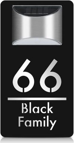 Plaque de porte solaire moderne personnalisée pour l'extérieur - Éclairage 3D à LED - Numéros de maison - Numéro d'appartement - Panneau d'adresse personnalisé pour cour (20 x 32 cm, noir argenté)