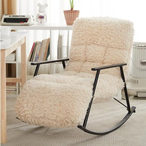 Kinderzimmer-schaukelstuhl Für Den Innenbereich, Moderner Glider-schaukelstuhl, Schaukel-akzent-sessel Mit Teddy-gepolsterter Seitentasche Für Wohnzimmer, Schlafzimmer, Büros(Color:Schwarze Beine)