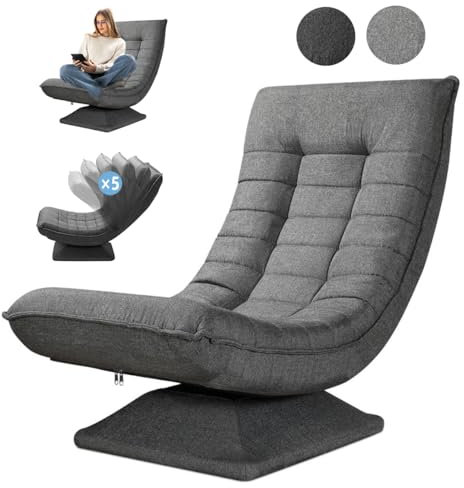Asukale Bodenstuhl 360° drehbar, Bodensessel mit Verstellbarer Rückenlehne, Bodensofa klappbar, Lazy Sofa, Gaming Relax Boden Sessel, Grau