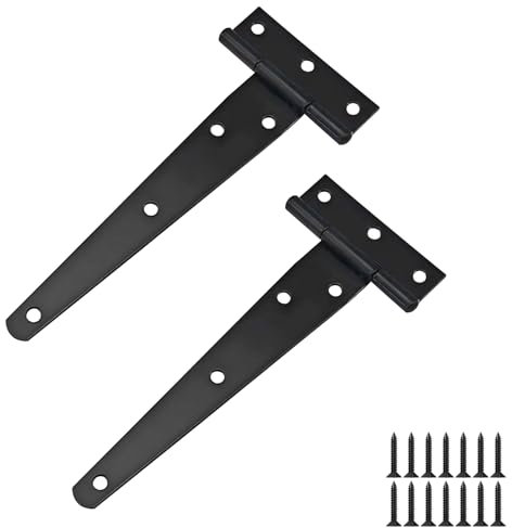Ctyjia 2 Piezas Bisagras en T Puertas, Bisagras en T Negro de 6 Pulgadas (150mm), Bisagras Plegables para Puertas con Tornillos, para Puerta de Granero