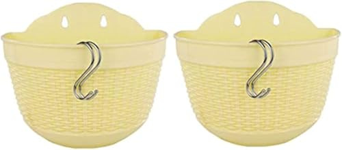 Lot de 2 pots de fleurs muraux semi-circulaires suspendus en plastique avec crochet pour clôture, balcon, terrasse (25 cm, jaune)