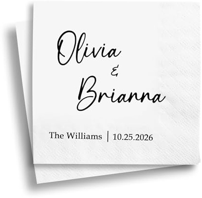 TESFANS Personalisierte Hochzeitsservietten mit personalisierten Namen und persönlichen Fakten, personalisierte Cocktail-Servietten für Hochzeit, Verlobung, Party, Brautpartys