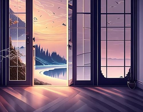 OuDeZjzhu Leinwandbild, Wandkunst, 58 x 90 cm, der Blick von der Glastür ohne Rahmen, Poster