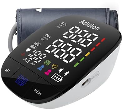 Adulon Upper Arm Electronic Blood Pressure Monitor Home Use Large Digital Display Pulse Rate Easy 1-Touch Operation Dual User Memory Saves 2x120 Readings Highly Accurate, Large Size Cuff, CE Certified