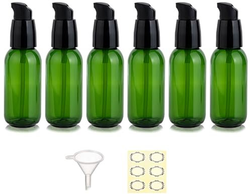Apstaqeoo 6Pcs 50Ml Empty Lotion Pump Bottle Dispenser for Toiletries TSA Approved Pump Dispenser Leak-proof Plastic Travel Bottles Container with Label & Funnel for Cleaning Shampoo Cosmetic (Green)