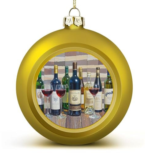 Weihnachtskugel-Ornament, goldene Wein-Kollektion, bedruckt, Weihnachtsbaumschmuck, bruchsicher, hängende Kugeln für Urlaub, Hochzeit, Party, Geburtstag, 2 Stück