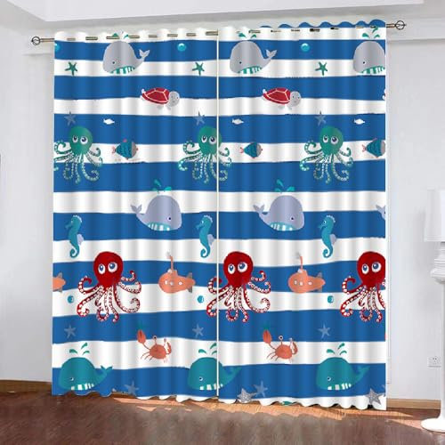 XPINGO 3D Maritime Gardinen ösenschal 2er Set B 234 X H 137 cm Wal Vorhang Blickdicht Kälteschutz Schallschutz Verdunkelung Wärmeisolierende Vorhänge für Wohnzimmer Schlafzimmer（Stil 1-13）