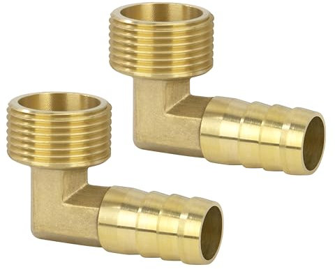 Brass Hose Flow Fittings, 2 Pieces Barbed 16 mm to 3/4 Inch Male Brass Elbow Pipe 90 Degree Pipe Fitting Elbow Connector for Water, Oil