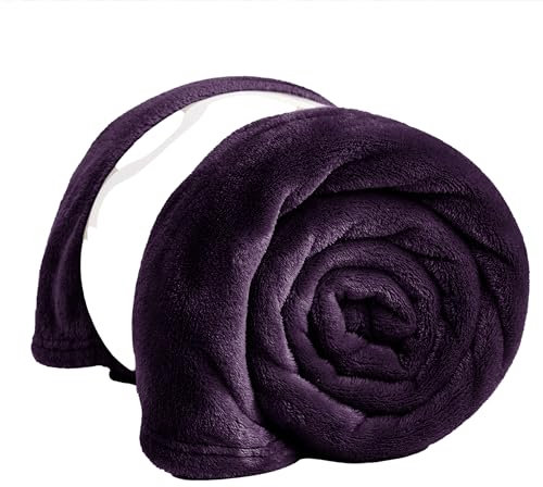 PRIME LINENS Fleece Blanket Reversible Throw for Sofa - Faux Fur Bed Blanket Lightweight Cozy Throw for All Seasons, Perfect for Bed Couch Camping & Travel (Aubergine, 200 x 240 Cm)