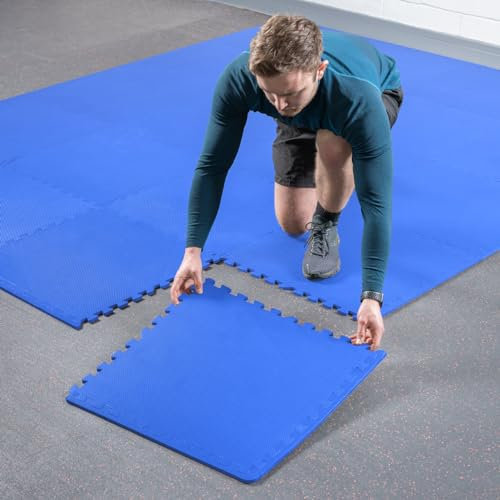 FORZA Tapis de Sol de Salle de Sport Emboîtables | Dalles de 60 cm² | Rembourrage en Mousse EVA | Matériel de Fitness pour Plus de Protection (Bleu, Pack de 20)