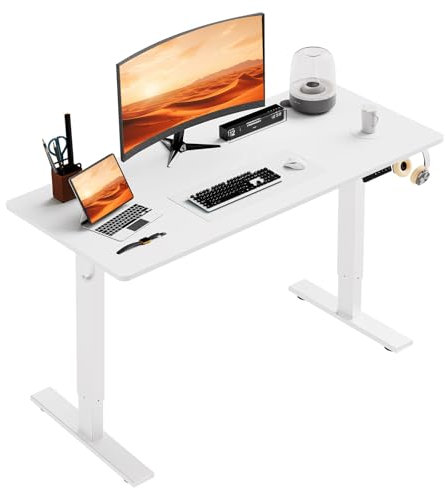 HOMAVO Höhenverstellbarer Schreibtisch 60x140cm,Elektrischer Schreibtisch mit Memory- und Anti-Kollisionsfunktion,Höhenverstellbar 70–117 cm, Ideal für Büro, Homeoffice und Gaming (Weiß)