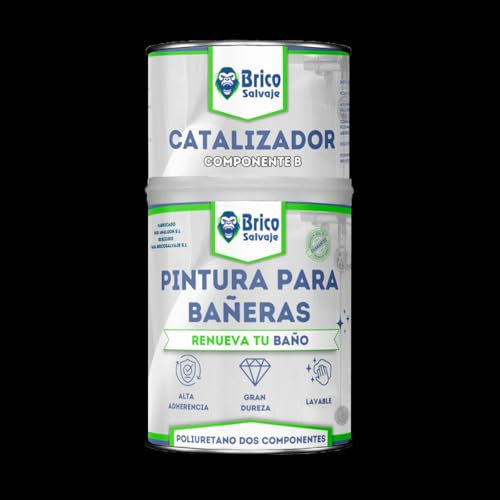 BRICOSALVAJE Pintura para Bañeras Acabado SATINADO Dos Componentes 600+150 ML | Fácil Aplicación | Acabado Cerámico | Impermeable (Negro)