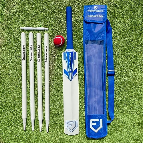 Fortress Cricket-Set aus Holz – Komplettset mit Schläger, Ball, Stümpfen, Schlägerbällen und Tragetasche aus Kaschmirweide – Ideal für Cricket im Garten, Park und am Strand (4)