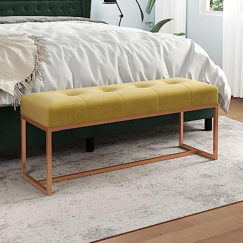 SDWEHO7 Sitzbank, Bettbank, Sitzhocker, Polsterbank, Flurbank für Wohnzimmer Schlafzimmer, Wohnung Einrichtung, Schuhbank, Garderobenbank, Senfgelb 110x36x45 cm Samt