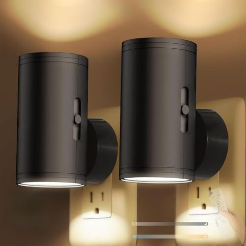 TZSMUM LED Plug in Wall Sconce with 120° Motion Detector Wall Lights 3000K/4000K/6000K Dimmable Wall Lamp with Remote Control Minimalist Geometric Design for Bedrooms Staircase (2 Packs,Black)