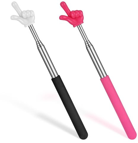 2 punteros telescópicos para profesores, puntero extensible, puntero de mano, puntero de dedo, bastón telescópico, mini clase, puntero de mano para presentaciones (blanco, rosa)