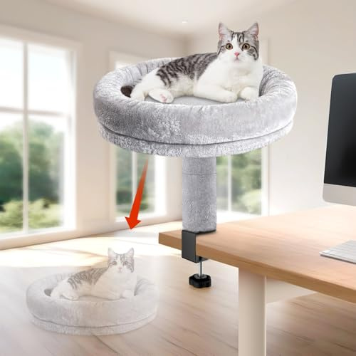 Katzenbett Schreibtisch Kein Bohren, Verstellbare Höhe Katzenhaus über Schreibtisch, Katzenbett für Schreibtisch Sehr stabil, Hält Kätzchen Katze nah und Arbeitsbereich Klarer