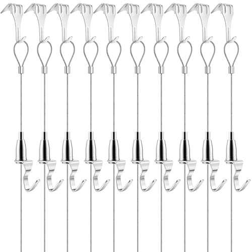 Ganci per appendere quadri, 2 m, sistema di ganci per appendere quadri, con gancio regolabile per lampadari, cornici per foto, specchi, ganci per stampaggio, portata fino a 40 kg (20 pezzi)