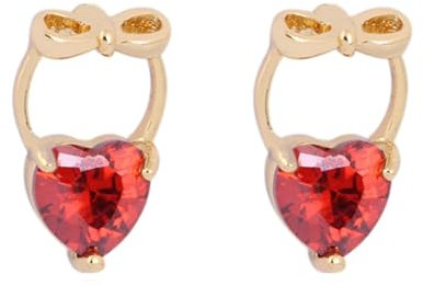 Epinki Frauen Ohrringe Gelbgold 14K 585, Bowknot Herz Ohrstecker mit Labor Erstellt Rubin Rot Herzschliff, Au585 Gold Ohrstecker Mädchen Echte Goldschmuck, Gold