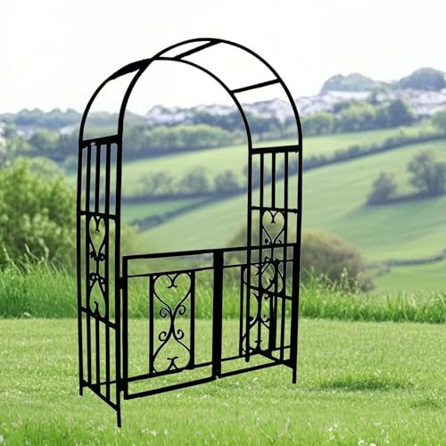 Edelstahl Gartenbogen mit Tür Klettern Rankgitter für Reben 20mm Metallrahmen Schwarz/Weiß Pergola Wetterbeständige Rosenstütze für Outdoor-Dekor