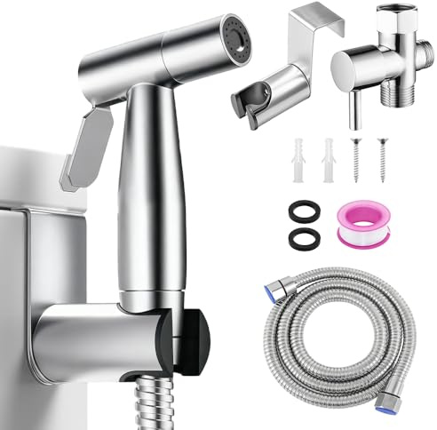 Bidet Handbrause Set aus Edelstahl, Verstellbare Spritzpistole für Toilette, Bad, Garten & Balkon, inkl. G1/2 Ventil, Adapter für tägliche Körperhygiene und Reinigung