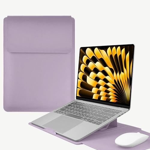 HaruYo 13 13.5 14 15 15.6 16 Inch Laptop Sleeve with Stand Function | Leather Sleeve for MacBook Pro/MacBook Air/Surface/iPad Pro/Surface/Dell/Lenovo/HP/ASUS/Acer 13 14 Inch Gray purple