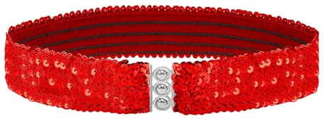 TrendandStylez Damen Pailletten Gürtel elastisch – Glitzer Stretchgürtel für Kleid & Kostüm, funkelnder Taillengürtel für Karneval, 80er Jahre Party & Silvester in 4 Farben