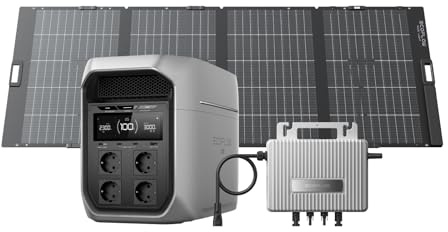 EcoFlow DELTA 3 Max Plus tragbare Powerstation 2 048 Wh mit 400W Solarpanel | 0% VAT, 3000 W AC-Ausgang, 1000 W Solareingang, bifaziales Design, mit STREAM Mikrowechselrichter 800W, für Haus, Outdoor