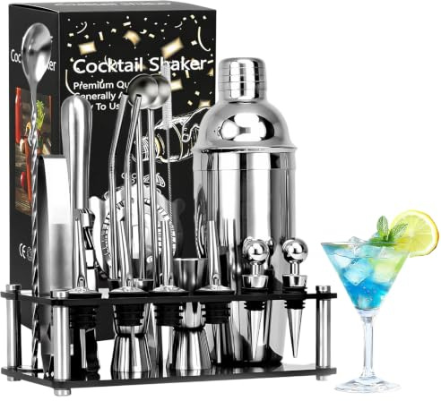 20 Piece Cocktail Making Kit, 750ml Stainless Steel Cocktail Shaker Set